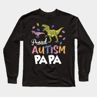 Autistic Dinosaurs Walking Around Puzzles Together Proud Autism Papa Long Sleeve T-Shirt
